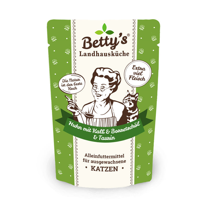 Betty's Landhausküche Katze Frischebeutel Huhn & Kalb mit Borretschöl 100 g