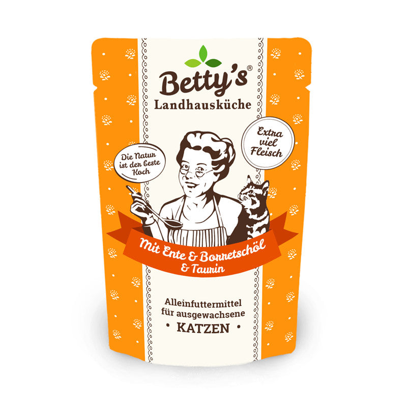 Betty's Landhausküche Katze Frischebeutel mit Ente mit Borretschöl 100 g