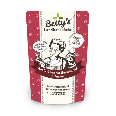 Betty's Landhausküche Katze Frischebeutel Rind & Herz mit Borretschöl 100 g