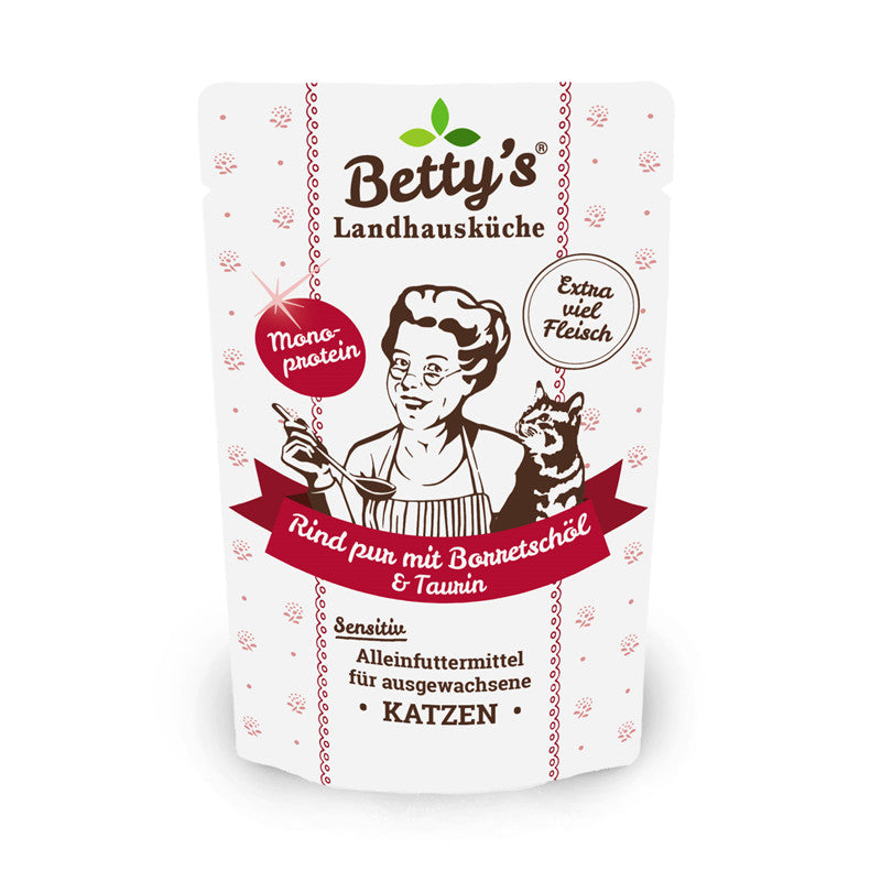 Betty's Landhausküche Katze Frischebeutel Rind pur mit Borretschöl 100 g