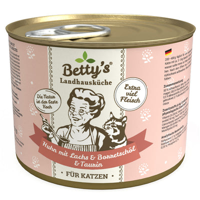 Betty's Landhausküche Katze Huhn mit Lachs & Borretschöl 200 g