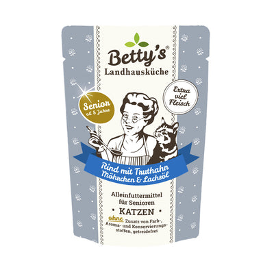 Betty's Landhausküche Katze SENIOR Frischebeutel Rind & Truthahn & Möhrchen & Lachsöl 100 g