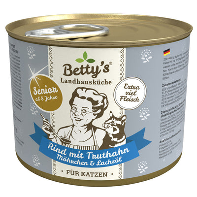 Betty's Landhausküche Katze SENIOR Rind mit Truthahn, Möhrchen & Lachsöl 200 g