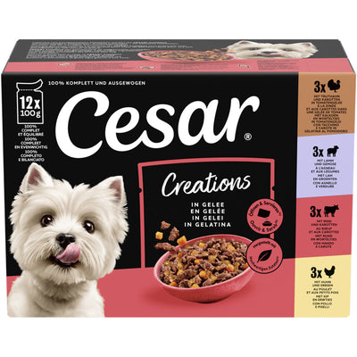 CESAR® CREATIONS Multipack Portionsbeutel 4 Varietäten Rind, Huhn, Lamm, Truthahn in Gelee 12x100g 1 Stück