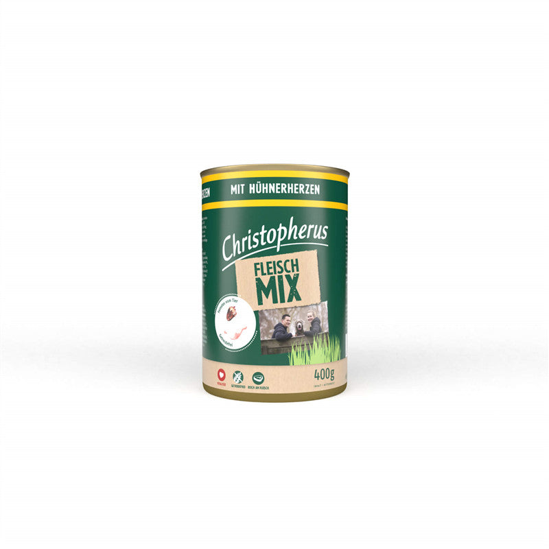 Christopherus Fleischmix - mit Hühnerherzen - 70% Fleischanteil ohne Getreide 400 g