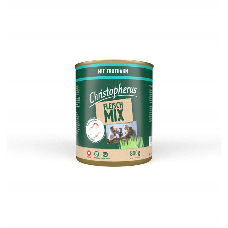 Christopherus Fleischmix mit Truthahn - 70% Fleischanteil - ohne Getreide und Soja 800 g