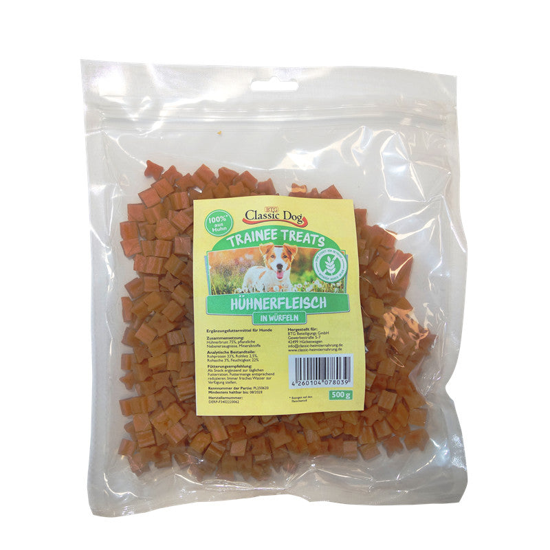 Classic Dog Snack Trainee Treats Hühnerfleisch in Würfeln 500 g