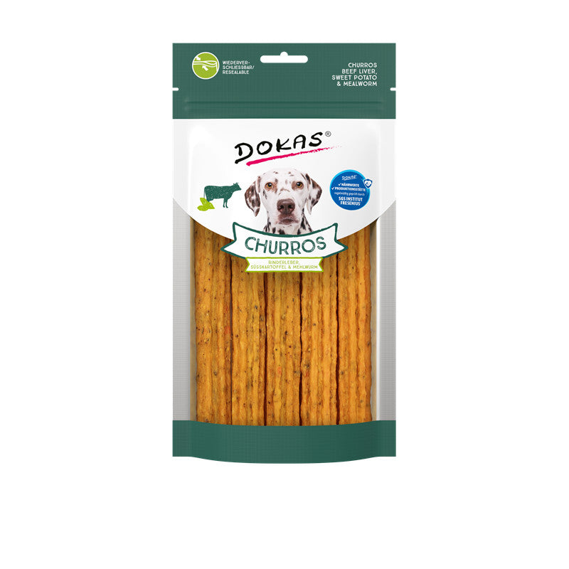 Dokas Dog Snack Churros mit Rinderleber, Süsskartoffel & Mehlwurm 150 g