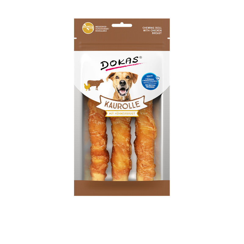 Dokas Hunde Snack Kaurolle - Langer Kauspaß aus Rinderhaut mit feinem Hühnerbrustfilet 150 g