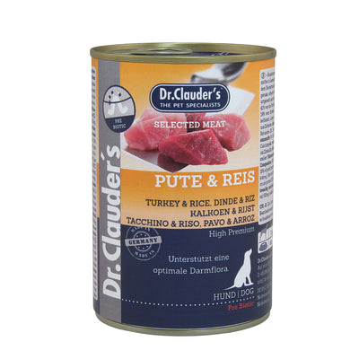 Dr. Clauder´s Hunde Nassfutter Dose Selected Meat Prebiotics Pute & Reis 400 g