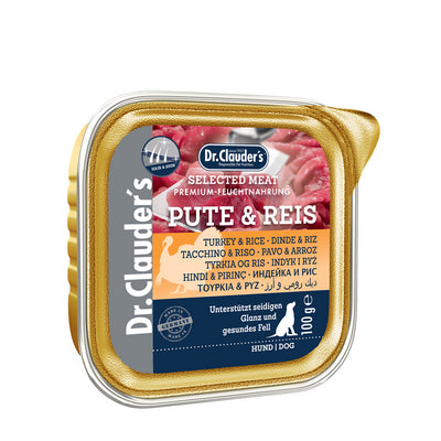 Dr.Clauder's Hunde Nassfutter Schale Selected Meat Hair & Skin Pute und Reis 100 g