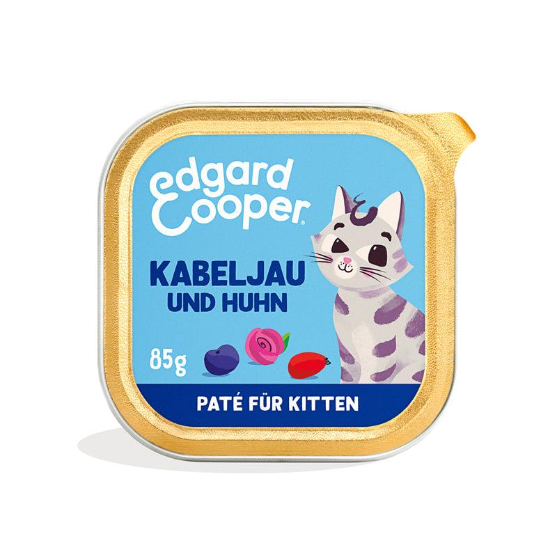 Edgard & Cooper Paté Kitten MSC-Kabeljau und Freilaufhuhn mit Blaubeeren, Rosenblüten und Hagebutten 85 g