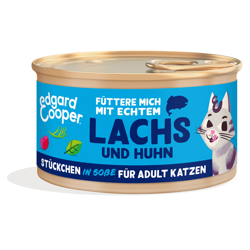 Edgard & Cooper Stückchen in Soße Adult Pazifischer Lachs und Freilaufhuhn mit Cranberrys, Basilikum 85 g