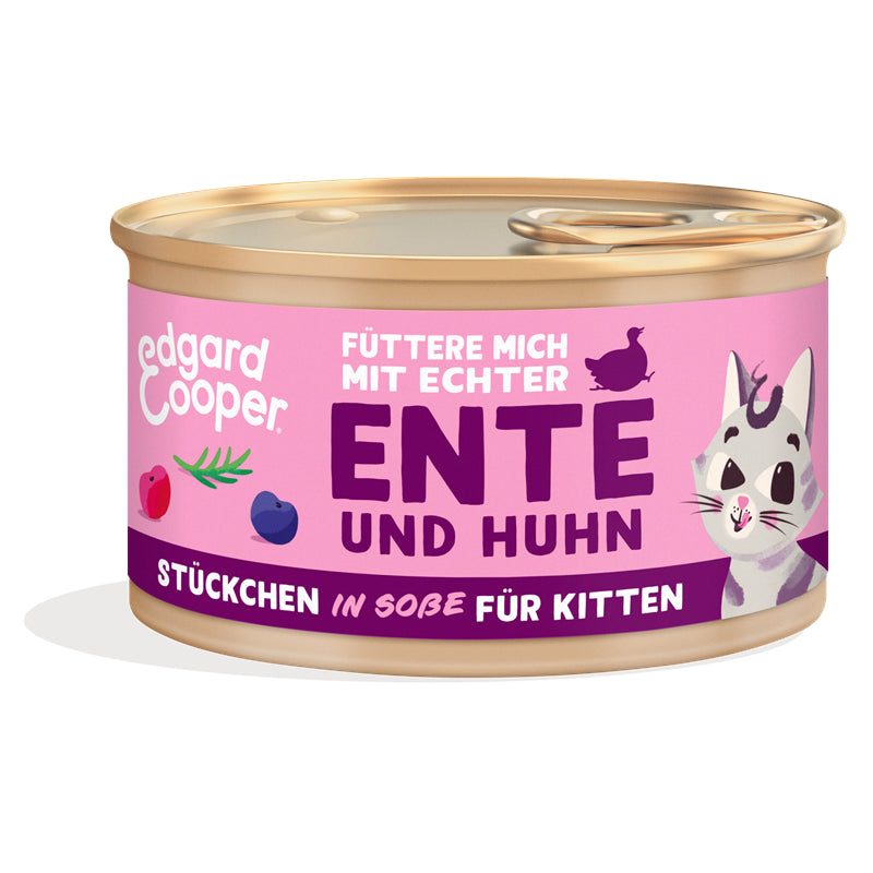 Edgard & Cooper Stückchen in Soße Kitten Freilaufente und Freilaufhuhn mit Blaubeeren, Cranberrys  85 g