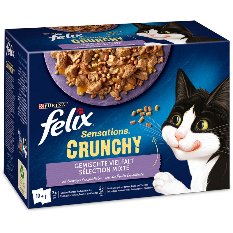 FELIX Sensations Crunchy Geschmacksvielfalt mit Gemüse 10 x 85 g + 40 g