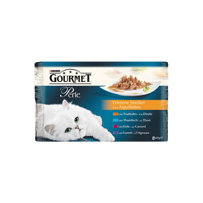 GOURMET Perle Erlesene Streifen mit Truthahn, Thunfisch, Ente, Lamm 4 x 85g