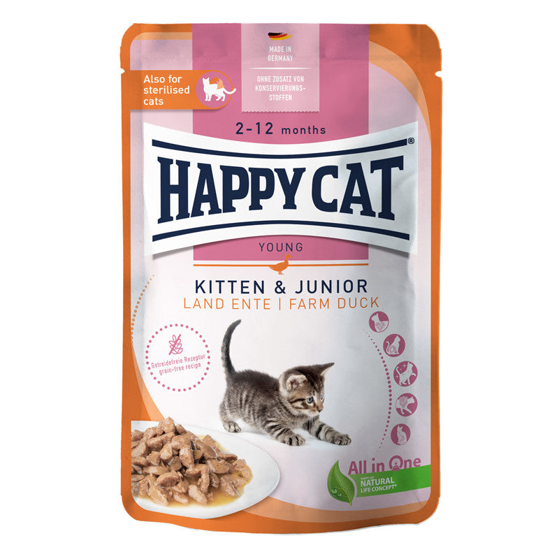 Happy Cat PB Young Meat in Sauce Kitten & Junior Land Ente 85 g