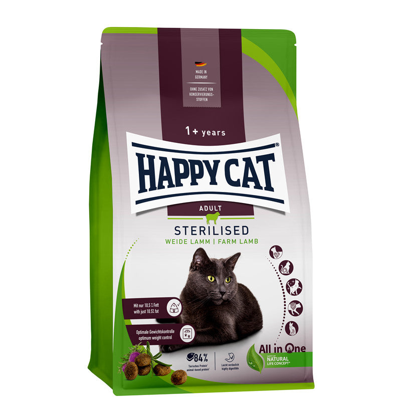 Happy Cat  Trockenfutter Sterilised Adult Weide Lamm - für sterilisierte Katzen - mit nur 10,5% Fett 10 kg