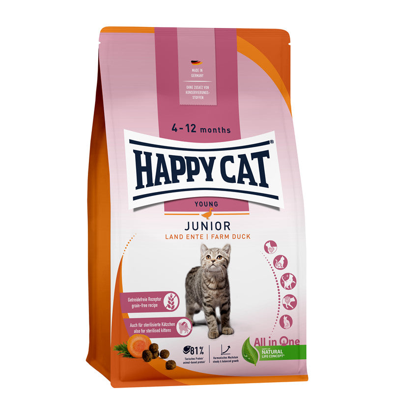 Happy Cat Young Trockenfutter Junior Land Ente - getreidefreie Rezeptur 1,3 kg