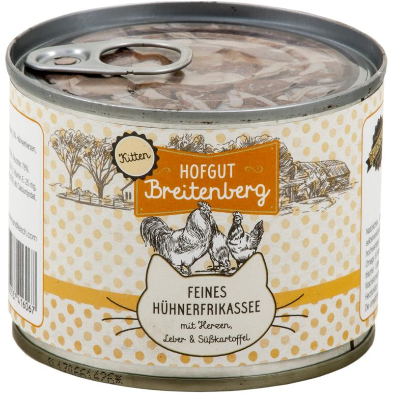 Hofgut Breitenberg Cat Kitten feines Hühnerfrikassee mit Herzen, Leber & Süßkartoffel 180 g