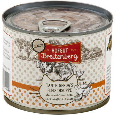 Hofgut Breitenberg Cat Senior Tante Gerda's Fleischsuppe Huhn mit Rind, Ente, Kartoffeln, Tom. 180 g