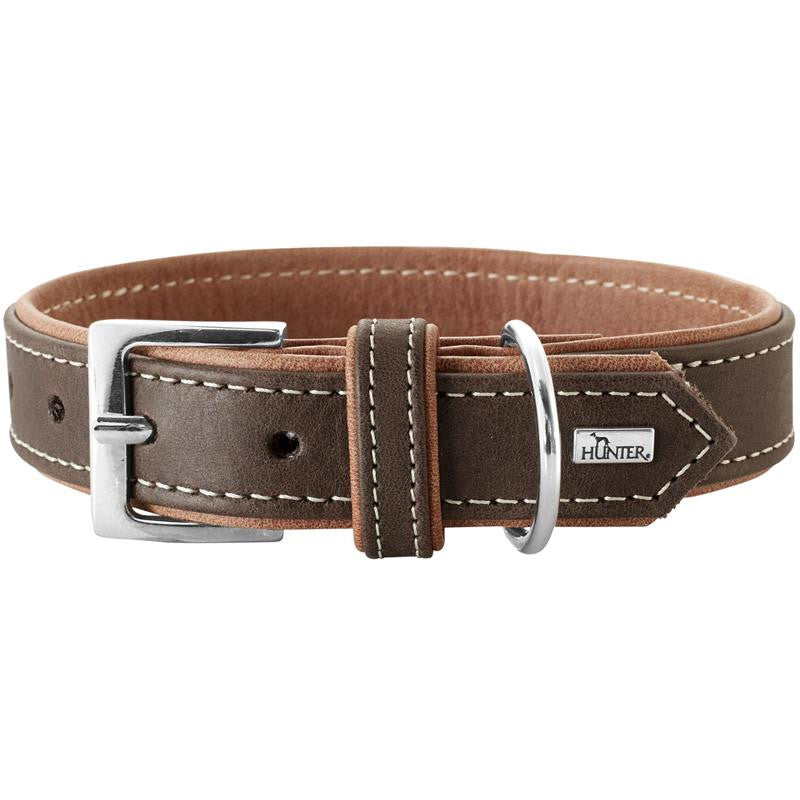 Hunter Hunde Ökoleder Halsband Porto dunkelbraun/cognac  Größe 55