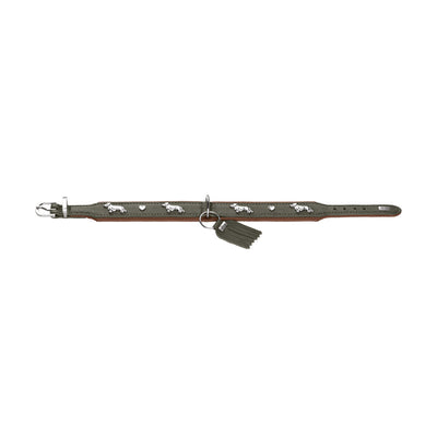 HUNTER Teckel Halsband München , Rindsleder grün/cognac 32/XS