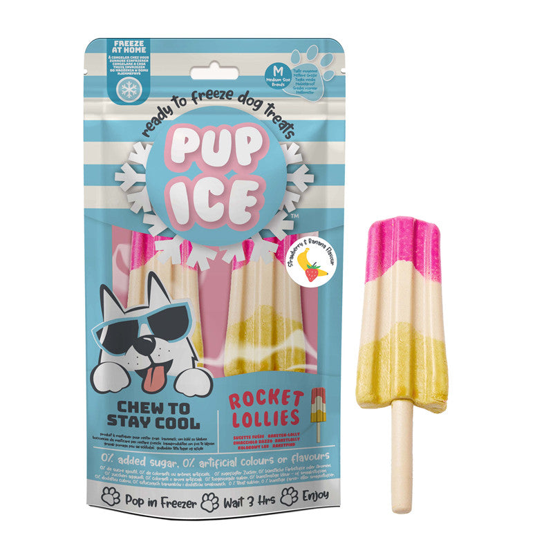 Imaginelles Pup Ice Dog Snack Rocket Lollies Strawberry & Banana M 2 Stück/ 90 g