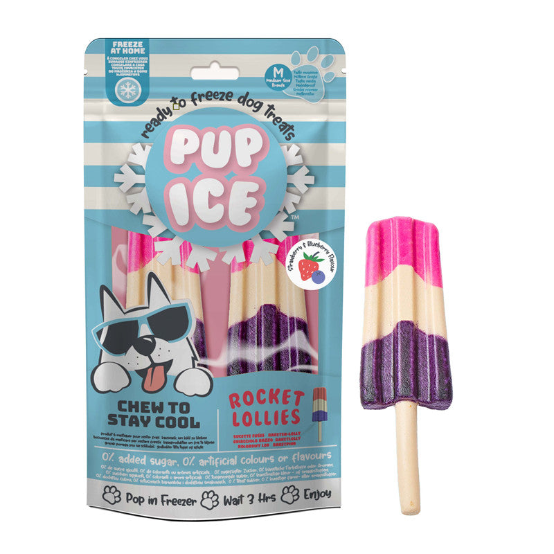 Imaginelles Pup Ice Dog Snack Rocket Lollies Strawberry & Blueberry M 2 Stück/ 90 g