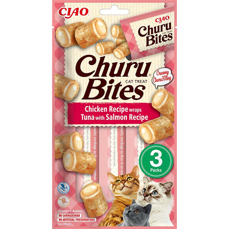 Inaba Cat Churu Bites Chicken Recipe wraps Tuna with Salmon Recipe 3x10g 1 Stück