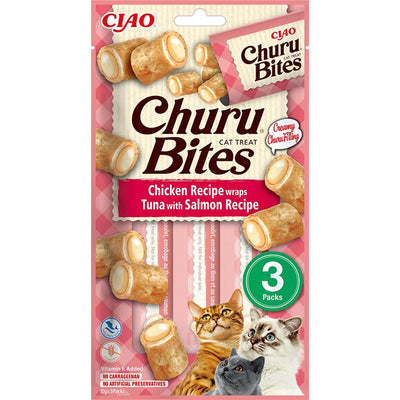 Inaba Cat Churu Bites Chicken Recipe wraps Tuna with Salmon Recipe 3x10g 1 Stück