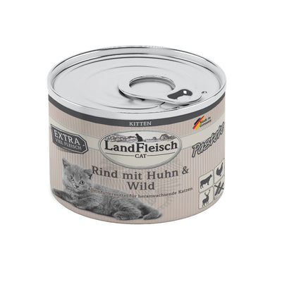 LandFleisch Cat Kitten Pastete Rind + Huhn + Wild 195 g