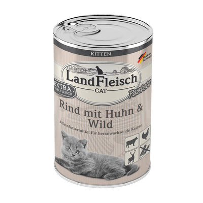 LandFleisch Cat Kitten Pastete Rind + Huhn + Wild 400 g