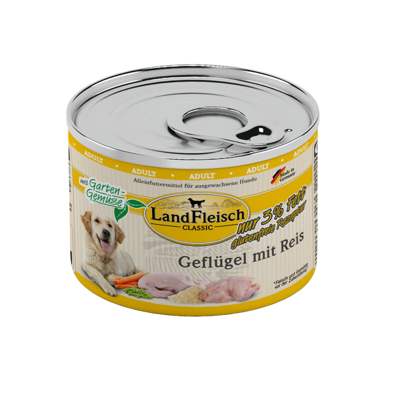 LandFleisch Dog Classic Geflügel mit Reis und Gartengemüse exta mager 195 g