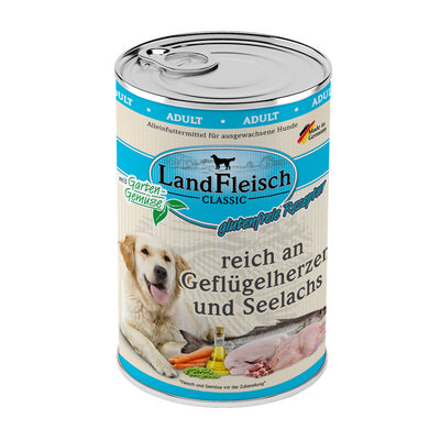 LandFleisch Dog Classic reich an Geflügelherzen und Seelachs mit Gartengemüse 400 g