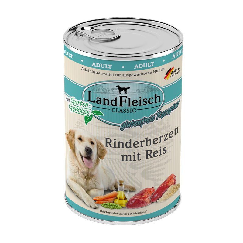 LandFleisch Dog Classic Rinderherzen mit Reis und Gartengemüse 400 g