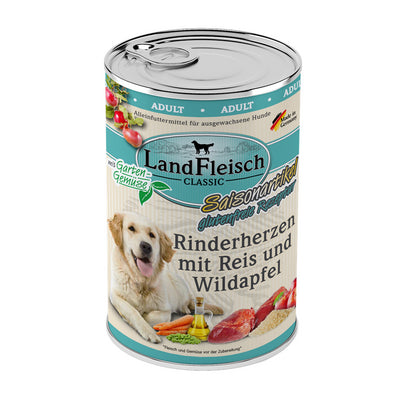 LandFleisch Dog Classic Rinderherzen mit Reis, Wildapfel und Gartengemüse 400 g