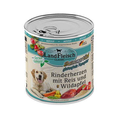 LandFleisch Dog Classic Rinderherzen mit Reis, Wildapfel und Gartengemüse 800 g