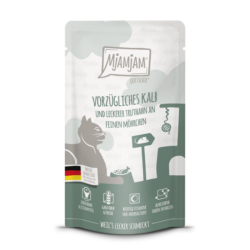 MjAMjAM Quetschie Vorzügliches Kalb und leckerer Truthahn an feinen Möhrchen 125 g