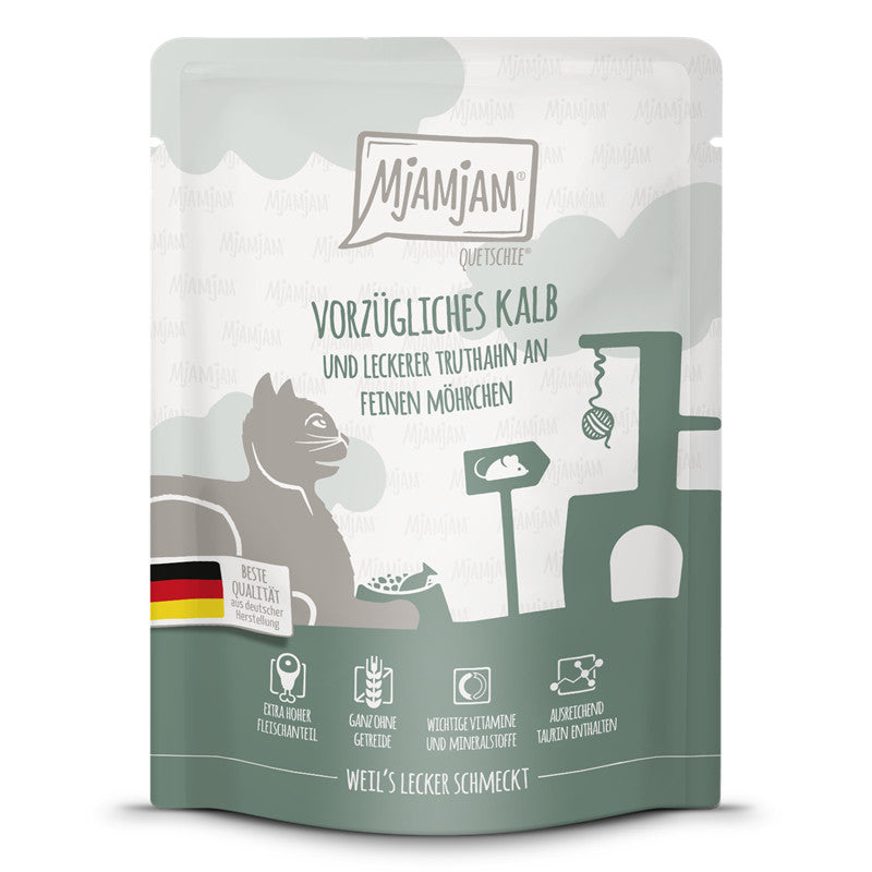 MjAMjAM Quetschie Vorzügliches Kalb und leckerer Truthahn an feinen Möhrchen 300 g