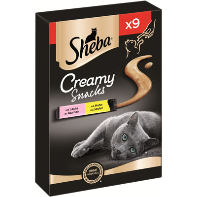 SHEBA® Creamy Snack mit Lachs MSC & mit Huhn 9 x 12 g