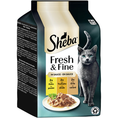 SHEBA® Fresh & Fine Multipack Portionsbeutel Huhn, Truthahn & Ente in Sauce 6x50g 1 Stück