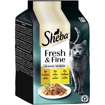 SHEBA® Fresh & Fine Multipack Portionsbeutel Truthahn, Huhn & Geflügel in Gelee 6x50g 1 Stück