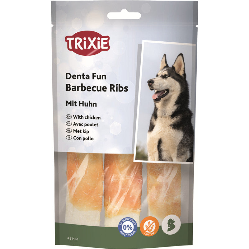 Trixie Denta Fun Chewing Barbecue Ribs Hühnerfleisch 12 cm/ 90 g/3 Stück