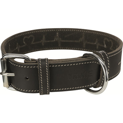 Trixie Rustic Fettleder-Halsband Heartbeat, schwarz S-M: 34-40 cm/30 mm