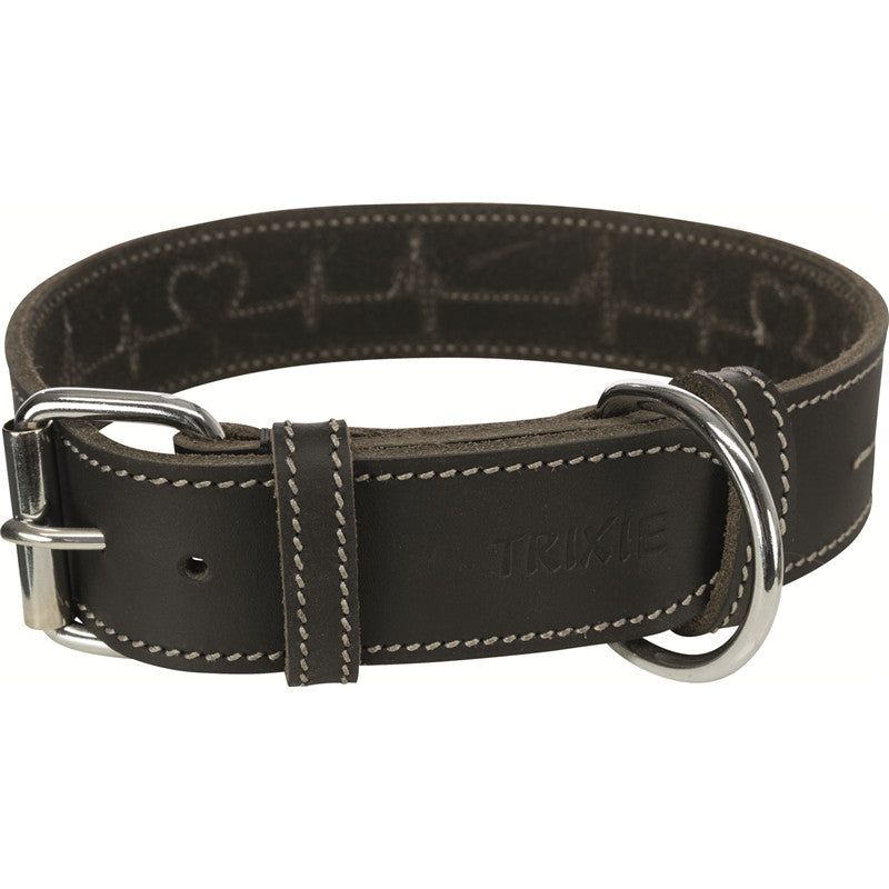 Trixie Rustic Fettleder-Halsband Heartbeat schwarz L 47-55 cm/40 mm