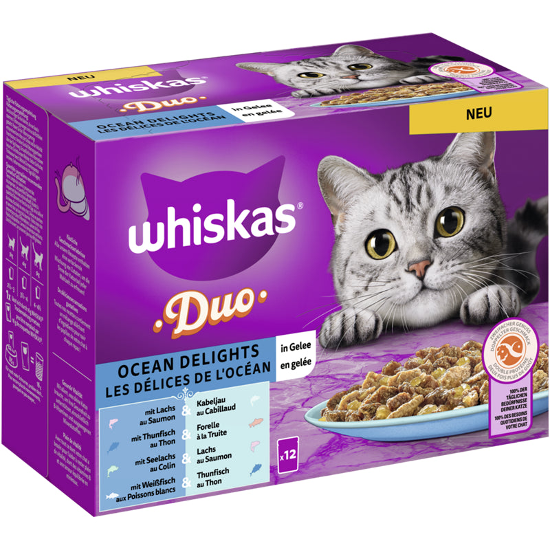 WHISKAS® DUO Portionsbeutel Multipack Ocean Delights in Gelee 12 x 85 g