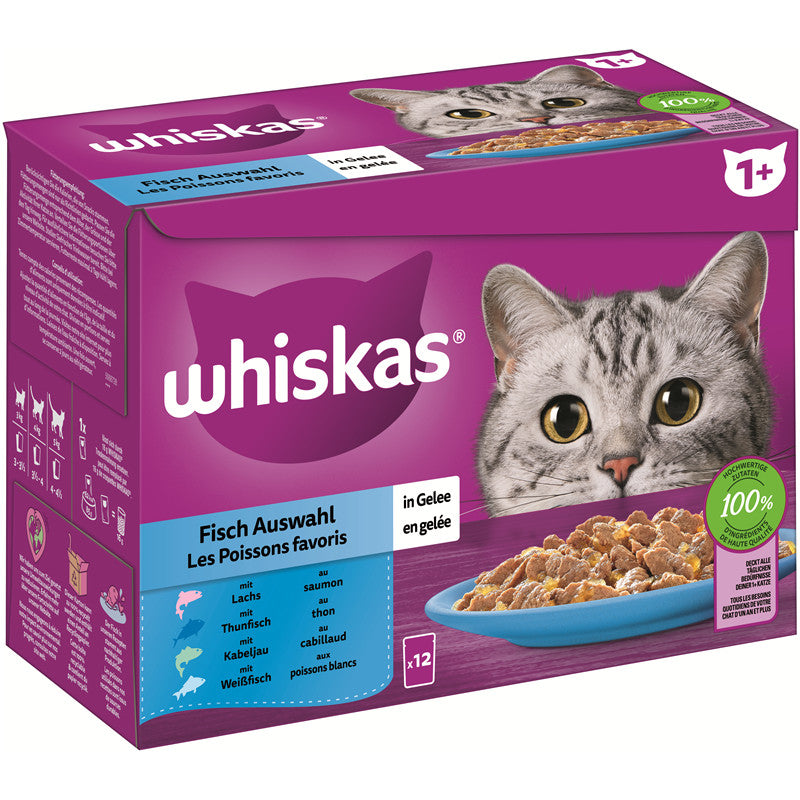 WHISKAS® Portionsbeutel Multipack 1+ Fisch Auswahl in Gelee 12 x 85 g