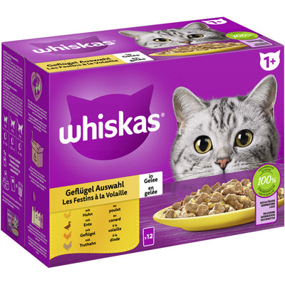 WHISKAS® Portionsbeutel Multipack 1+ Geflügel Auswahl in Gelee 12 x 85 g