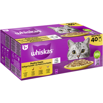 Whiskas Portionsbeutel Multipack 1+ Geflügel Auswahl in Gelee 40 x 85 g 1 Stück